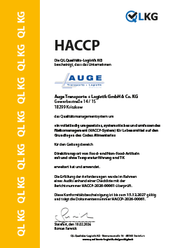 Zertifikat HACCP