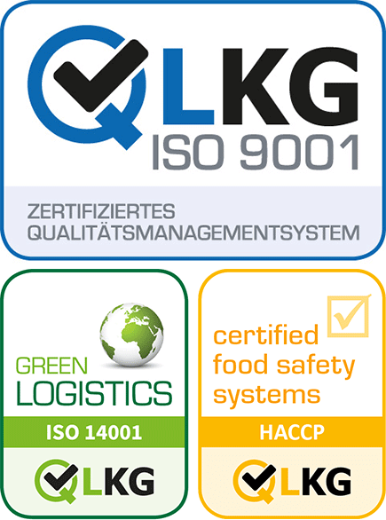 Zertifizierung ISO 9001, ISO 14001 und certified food safety systems Green Logistics
